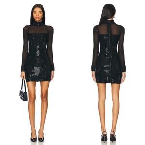 Retrofete Willow Sheer Knit Crystal Embellished Long Sleeve Mini Dress Sz S